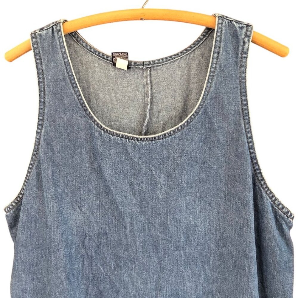 Lands End Womens Regular 12 Blue Denim Tank Dress Tencel Cotton Blend Sleeveless - Picture 3 of 7